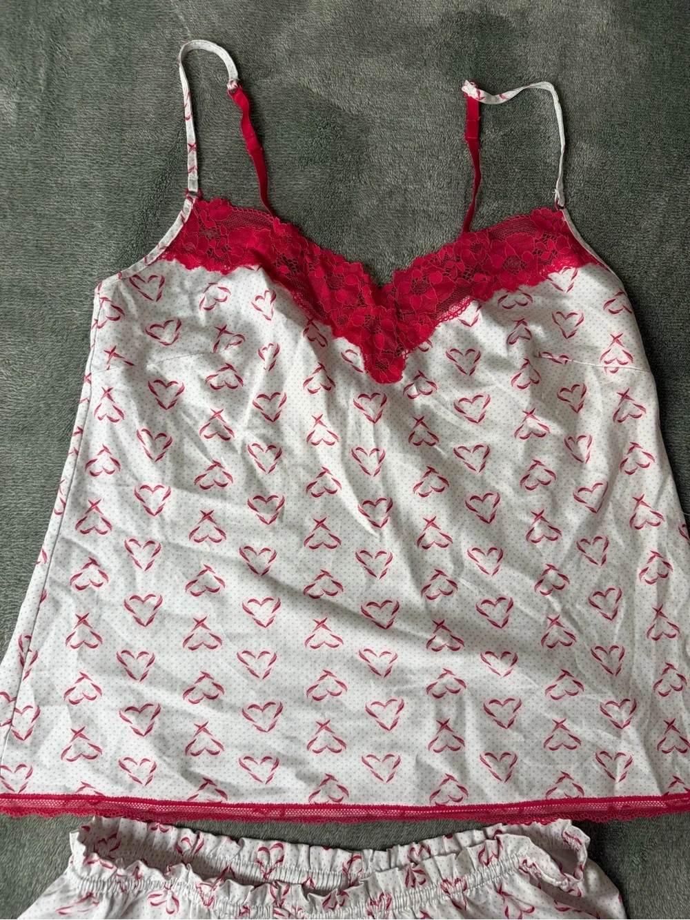 Victoria’s Secret Women's White & Red Heart Lace Cami and Short Sleep Set size s